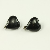✅ Vintage Pair Jewelry Clip On Earrings Black Heart Silver Tone - £3.87 GBP