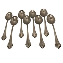 8 Place Oval Soup Spoons Oneida BANCROFT Stainless Glossy USA 6 7/8&quot; Ridged - £33.45 GBP