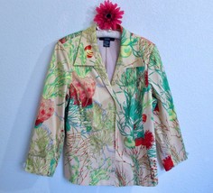 Russel Kemp Aquatic Sea Life Plants Jacket 16W Blazer Green Peach Orange - $39.99