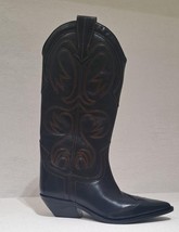 ZARA BNWT 2025. BLACK EMBROIDERED LEATHER COWBOY BOOTS. 1002/610/800 - $202.49