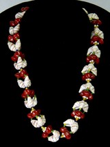 Choker Shell Necklace w Red Saucer Beads 16&quot; - £4.83 GBP
