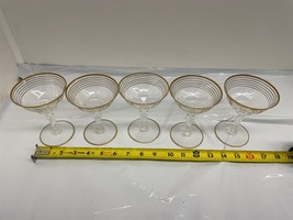 Vintage Hollywood Regency Optic Glass Gold Band Stripes Cocktail Glasses... - €21,35 EUR