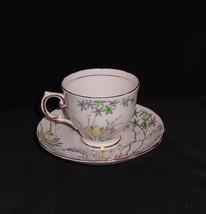 Tuscan Teacup and Saucer Pink With Tulips Bell Flowers Fine Bone China Vintage - $24.75