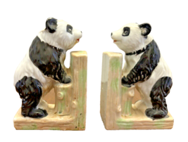 Panda Bear Bookends 4.5 Inches Tall Japan Porcelain Black White Vintage - $26.98