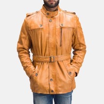 New Hunter Tan Brown Leather Jacket, Handmade Coat Style Tan Brown Leath... - $170.99