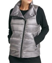 DKNY Womens Asymmetrical Zip Down Filled Vest Size Medium Color Granite - £77.44 GBP
