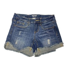 Mossimo Juniors Size 7 Denim Jeans Shorts Cuffed Raw Hem Distressed 4 in... - $8.90