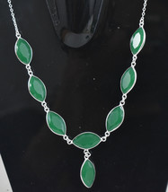 925 Argento Sterling Verde Onice Lunetta Collana Lunga Donna Regalo BNS-0030 - £41.54 GBP