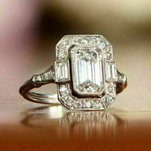 Art Déco Ancien 2Ct Émeraude Simulé Anneau Fiançailles Diamant Argent Sterling - £83.94 GBP