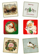 Vintage Christmas Hardboard Coasters with cork back - £19.02 GBP