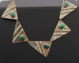 925 Silver - Vintage Modernist Malachite Carved Triangle Necklace - NE4138 - $131.76