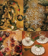 Xmas Candle Wreath Trims Holly Coasters Snowflakes Tree Skirt Crochet Pa... - $9.99