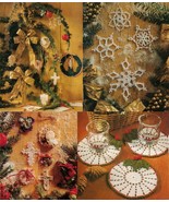 Xmas Candle Wreath Trims Holly Coasters Snowflakes Tree Skirt Crochet Pa... - £7.83 GBP