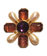 Maltese Cross Brooch Pin Pendant Rhinestone Faux Pearl Avon 2 1/2 Inches 1980's - £27.93 GBP