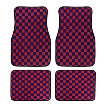 4PCS Universal Checkered RED/BLUE Racing Fabric Car Floor Mats Interior Carpets - £44.81 GBP