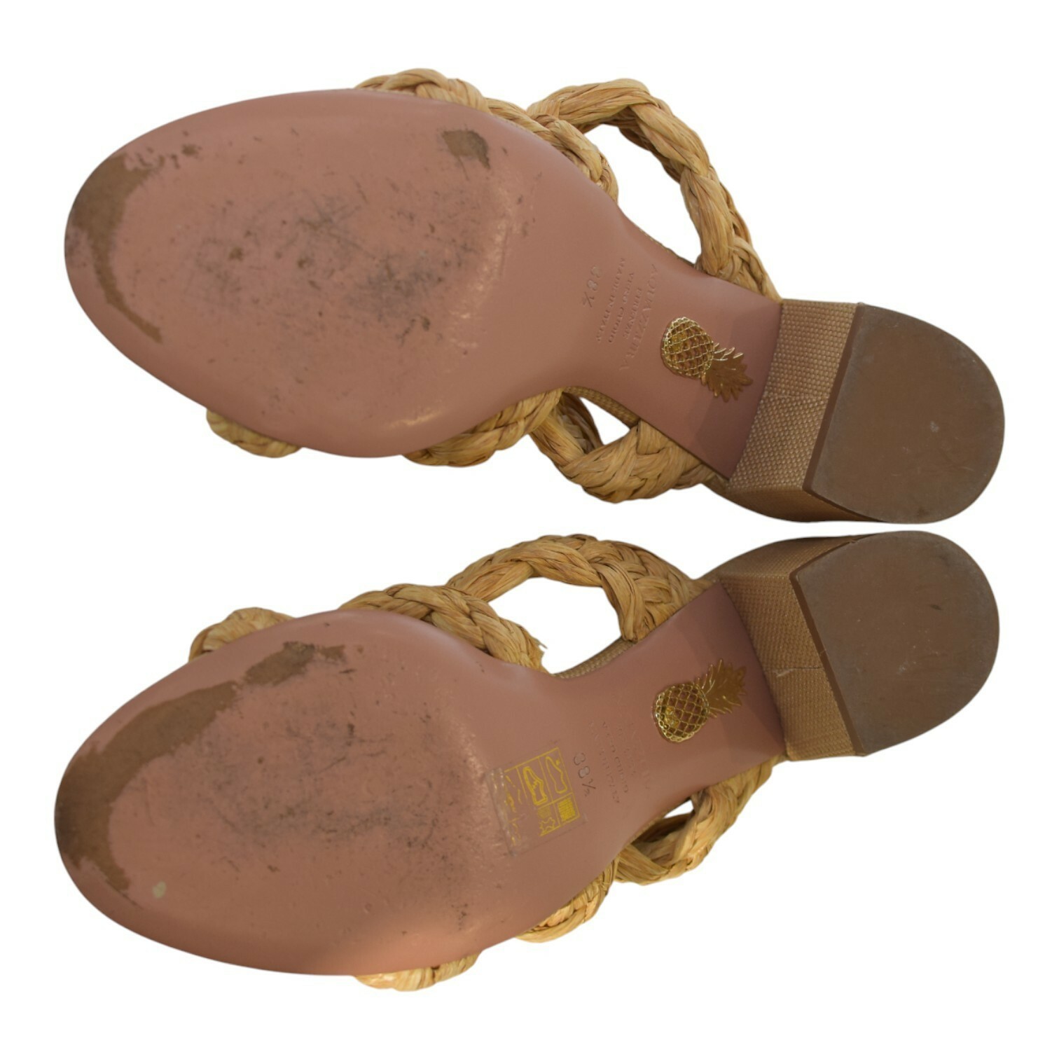 Aquazzura Costiera 50 natural beige raffia sandals medium heels size 38,5-8,5US Item image 6