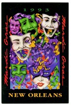 New Orleans Mardi Gras Frankie Flores Postcard Vintage 1993 Masks - £6.82 GBP