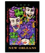 New Orleans Mardi Gras Frankie Flores Postcard Vintage 1993 Masks - £6.85 GBP