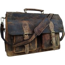 18 Inch Retro Brown Laptop Messenger Bag Office Briefcase Crossbody Trav... - $148.99