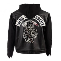 Sons of Anarchy SOA Jax Teller Charlie Hunnam Redwood Real Leather Hooded Jacket - £54.13 GBP+