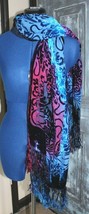 Vintage Aris-A Women&#39;s Pink/Blue Burnout Silk/Velvet Scarf With Tassel~74&quot;X21&quot;~ - £51.54 GBP