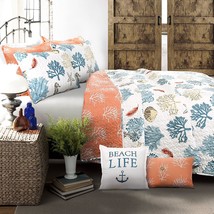 Reversible 7-Piece Bedding Set By Lush Decor In Blue And Coral With, Ful... - £107.74 GBP