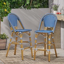 Rattan French Barstools (Set of 2) - Teal &amp; White - £258.54 GBP