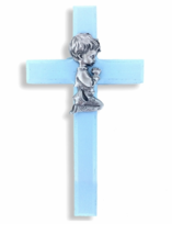 6.75&quot; Painted Blue Wood Praying Boy Wall Cross - £32.07 GBP