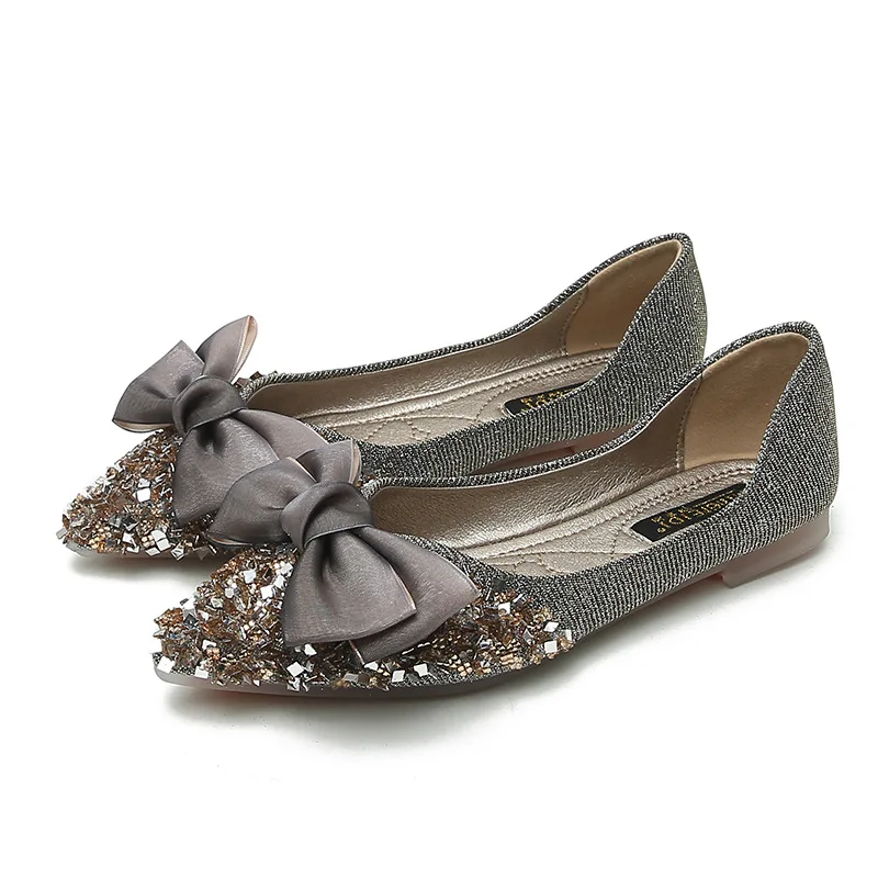 2024 Silk -knot Crystal Pointed Toe Ballet Flats Woman Loafers Shallow Women Sho - £147.09 GBP