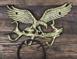 Cast Iron Rustic Gold American Patriotic Bald Eagle 3-Peg Coat Keys Wall Hooks - £15.92 GBP