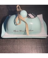 Lily &amp; Grace Ceramic Butter Dish W/Lid Light Mint Green &quot;Bless This Kitc... - $21.28