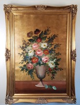 Original Oil on Canvas Still Life Flowers Wooden Framed &amp; Signed Ruggeri 36x24 - £614.88 GBP