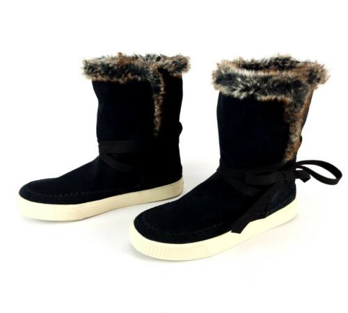 Toms Women's Black Furry Boots With White and 12 similar items