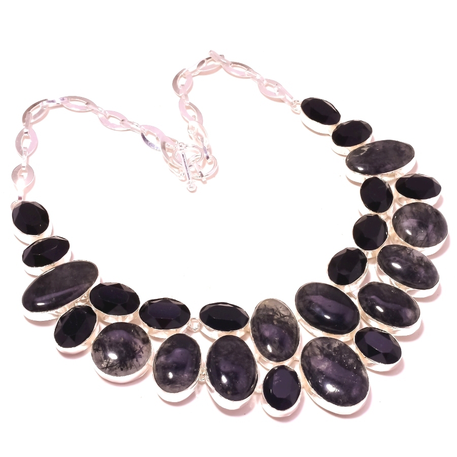 Black Rutile Black Spinel Gemstone Designer Look Necklace Jewelry 18" SA 2582 - £17.97 GBP