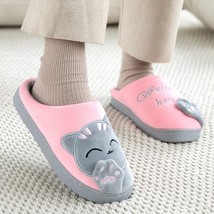 Women Slippers 3D Embroidery Cartoon Cat Winter Warm Plush Shoes Men Ladies Coup - £19.56 GBP