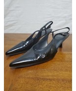 Stuart Weitzman Black Patent Leather Point Toe Kitten Heel Slingback Sho... - $78.95