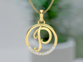 1.00Ct Round Cut Real Moissanite Letter &#39;&#39;P&#39;&#39; Pendant 14K Yellow Gold Plated - £156.91 GBP