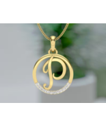 1.00Ct Round Cut Real Moissanite Letter &#39;&#39;P&#39;&#39; Pendant 14K Yellow Gold Pl... - £154.07 GBP