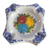 Vestal Alcobaca Portugal Tray Ashtray Vintage Pottery Hand Painted Blue  5.5”W - £14.74 GBP