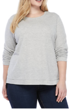 New Directions 1X  Top  L/S French Terry High Low Lace back Hem Gray MSRP $48. - £13.19 GBP