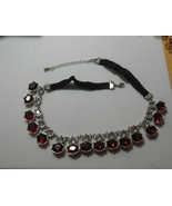 NRT Signed Silver-tone &amp; Red Rhinestone Choker Necklace - £17.48 GBP