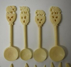 10 Vintage Bone Carved Salt Condiment Spoons ~ 3&quot; Elephant &amp; Feather Top - £63.69 GBP