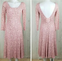 Vtg Lanz RSVP Sz 6 Pink Romantic Deep Back V Neck Lace Midi Dress Bridal... - $29.69