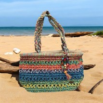 Cappelli Straworld Woven Rafia Beaded Shouder Bag Colorful Boho Beach Su... - $29.52