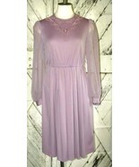 Vintage Bobby&#39;s Girl Purple Long Chiffon Sleeve Lace Neckline Dress Size 6  - £31.07 GBP