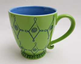 Vtg Starbucks Coffee Mug Cup Green Blue Pedestal Base Geometric Diamond ... - $29.65