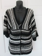 COLDWATER CREEK Fixed One Button Open Cardigan Sz SM Striped Knit Blk Wh... - £15.94 GBP