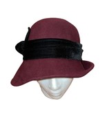 Scala Kinsey Burgundy Red Wool Felt Cloche Hat Velvet Bow - £18.96 GBP