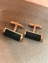 Vintage Swank Marked Goldtone w Black Plastic Rectangle Cuff Links - 7/8th’s x  - £6.14 GBP
