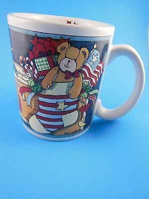 Beautiful Susan Winget Art Mug cup w Christmas Stocking flag teddy doll ... - $6.23